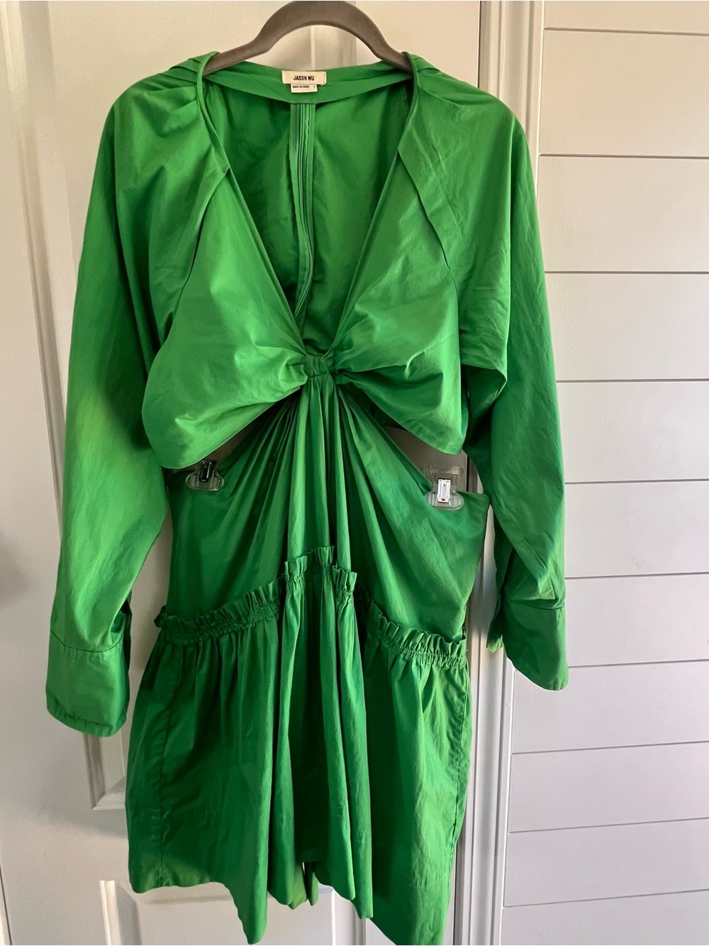 Jason Wu Vividian Green Cotton Poplin Cutout Mini Vacation Dress SZ L - Picture 5 of 14